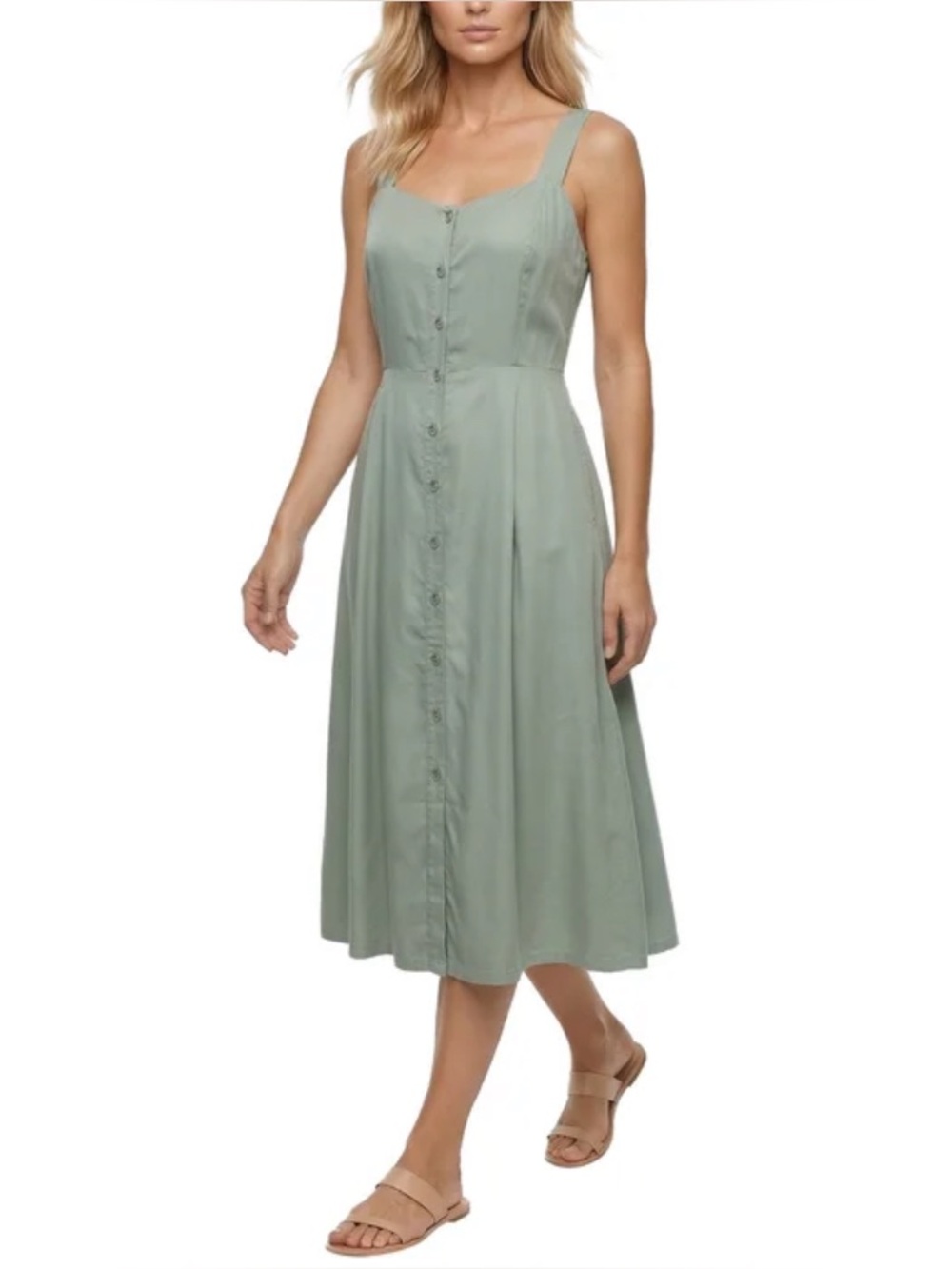 NWT Simon Chang Button Front Midi Dress | Tencel | Pockets | - Picture 3 of 3